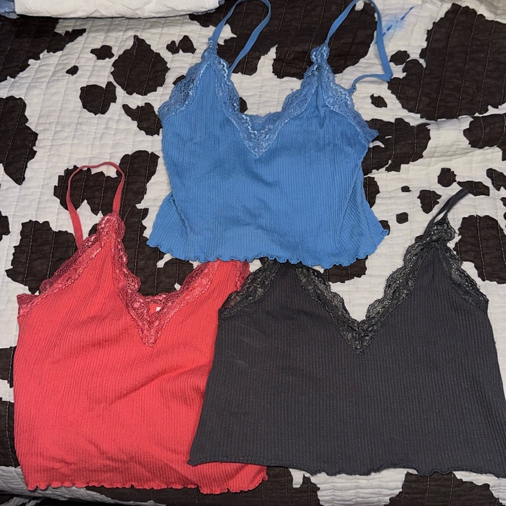 Lace top, pink, blue, gray